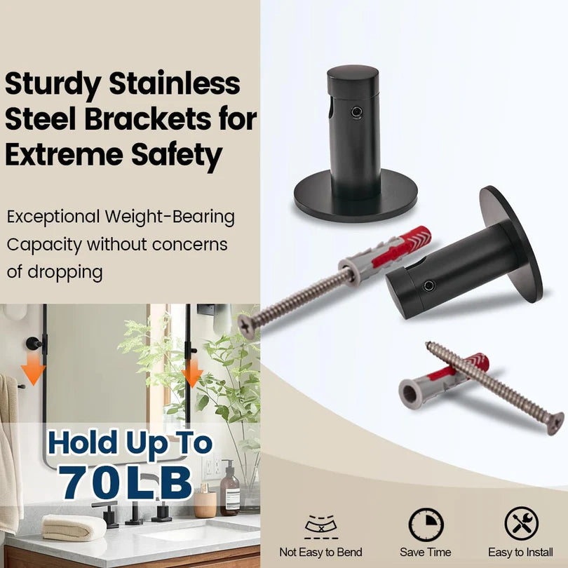 Pivot Rectangular Vanity Mirror – Metal Framed Wall Mirror with Beveled Edges and Rounded Corners, Modern Farmhouse Style, Adjustable Design, Horizontal or Vertical Mount