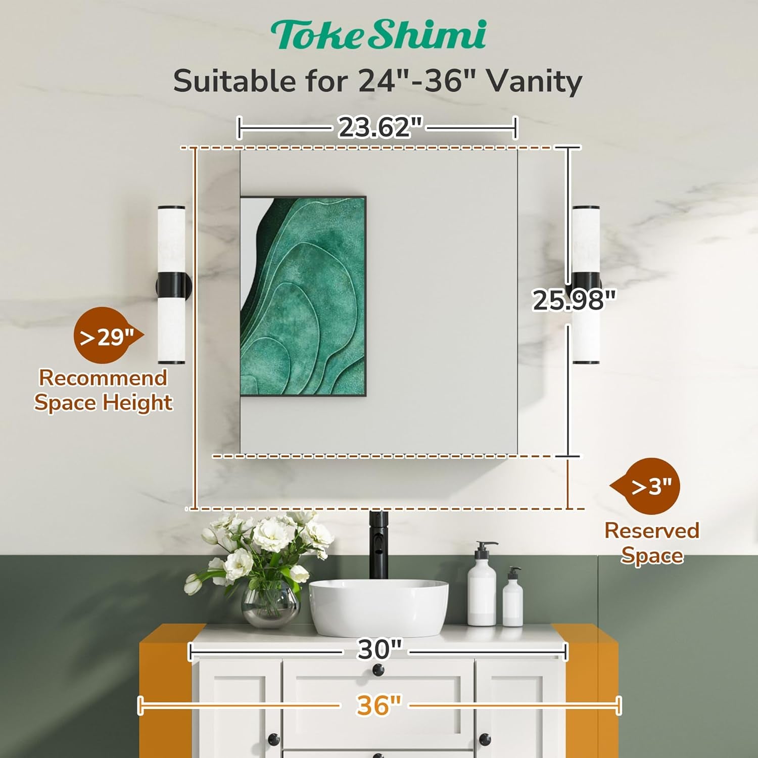 TokeShimi  Aluminum Medicine Cabinet with Mirror | Recessed or Surface Mount | Adjustable Tempered Glass Shelves | Modern Bathroom Storage Cabinet