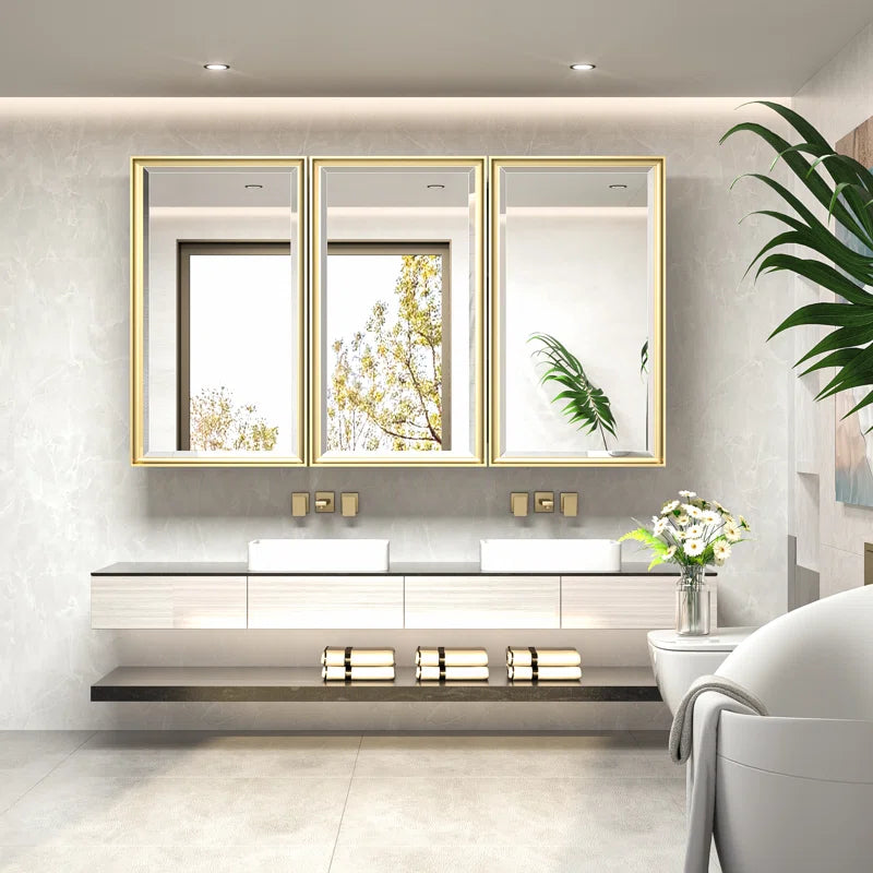 Wall Mounted Medicine Cabinet with Mirror – Aluminum Alloy Framed Bathroom Storage Cabinet with Beveled Mirrored Door, Modern Design for Vanity, Organized and Space-Saving Solution