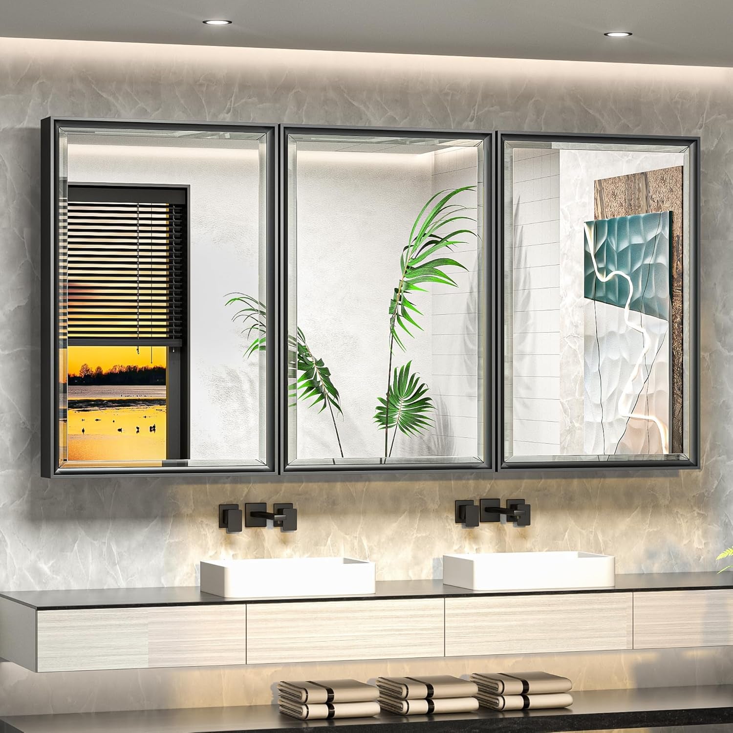 Wall Mounted Medicine Cabinet with Mirror – Aluminum Alloy Framed Bathroom Storage Cabinet with Beveled Mirrored Door, Modern Design for Vanity, Organized and Space-Saving Solution