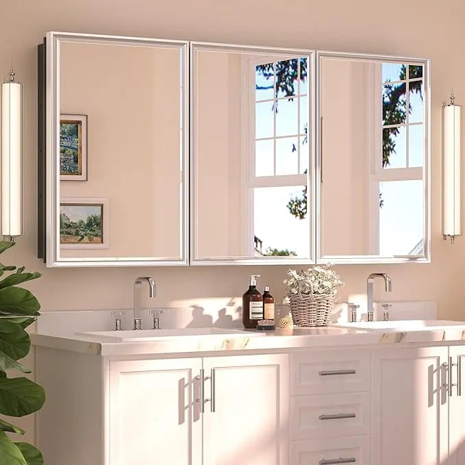 Wall Mounted Medicine Cabinet with Mirror – Aluminum Alloy Framed Bathroom Storage Cabinet with Beveled Mirrored Door, Modern Design for Vanity, Organized and Space-Saving Solution