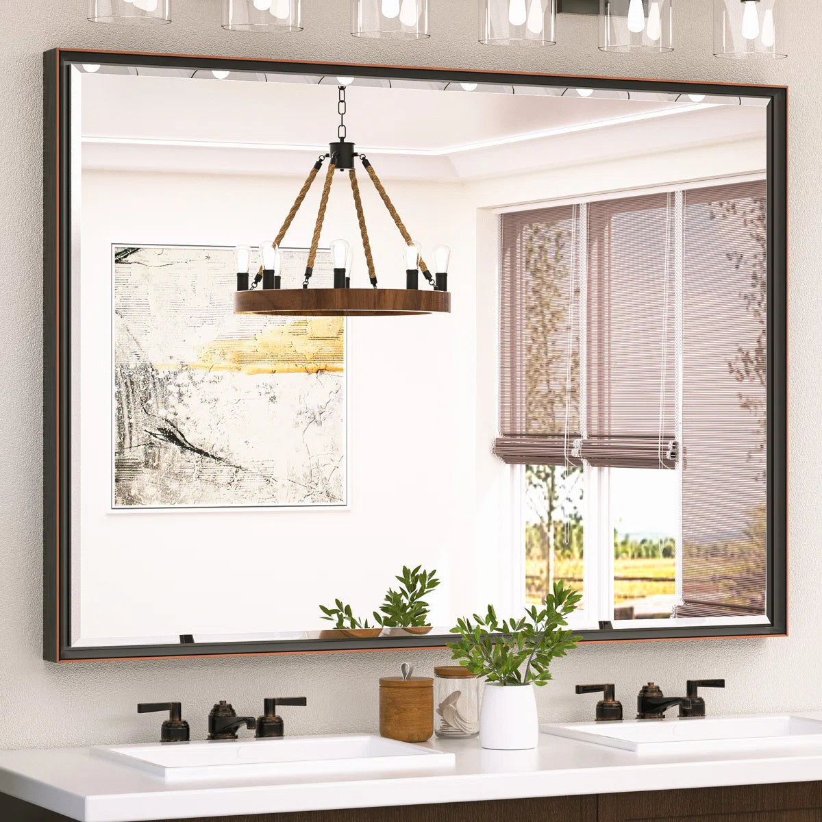 Rectangular Framed Bathroom Vanity Mirror – Beveled Edge Wall Mirror, Elegant and Durable Design for Bathroom, Entryway, or Bedroom Wall Decor