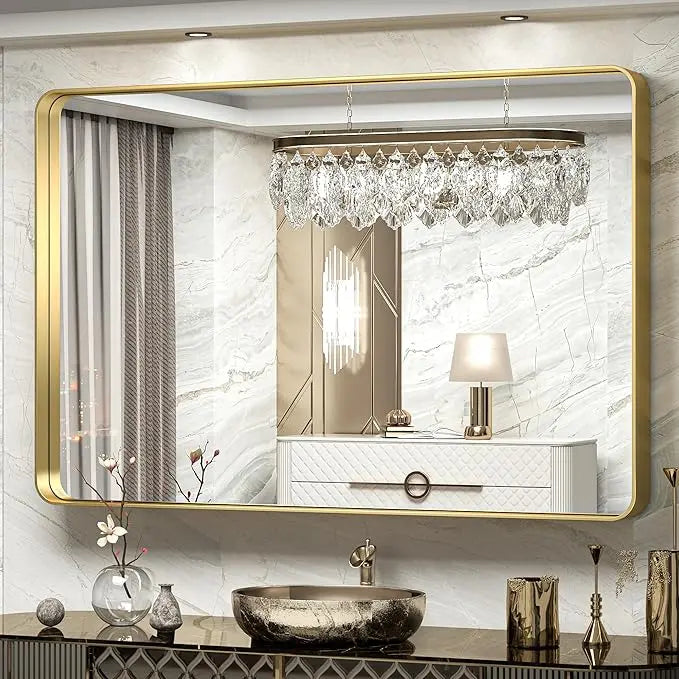 Bathroom Vanity Mirror – HD Tempered Glass Wall Mirror with Aluminum Frame, Horizontal or Vertical Mount, Modern Over Sink Mirror for Bathroom, Entryway, or Bedroom