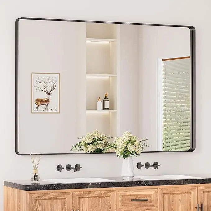 Bathroom Vanity Mirror – HD Tempered Glass Wall Mirror with Aluminum Frame, Horizontal or Vertical Mount, Modern Over Sink Mirror for Bathroom, Entryway, or Bedroom