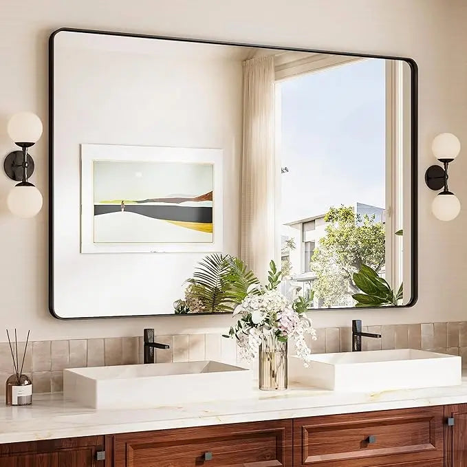 Bathroom Vanity Mirror – HD Tempered Glass Wall Mirror with Aluminum Frame, Horizontal or Vertical Mount, Modern Over Sink Mirror for Bathroom, Entryway, or Bedroom