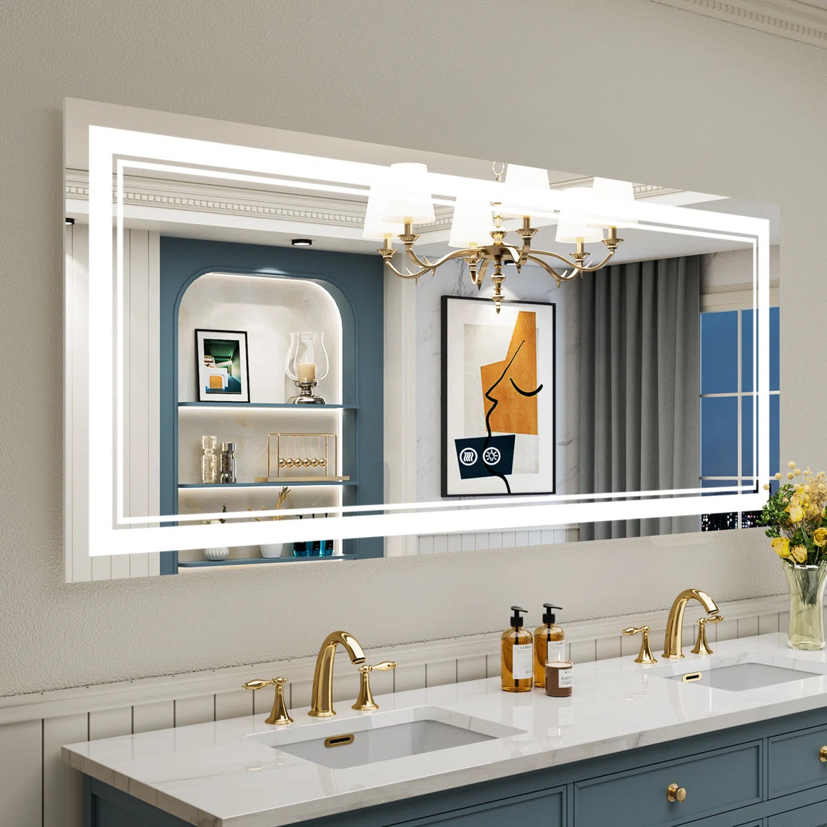 Rectangular Frameless LED Bathroom Vanity Mirror – Wall Mounted, Anti-Fog, Dimmable Bright Light with 3 Color Modes, Modern Lighted Mirror for Stylish and Functional Bathroom Decor