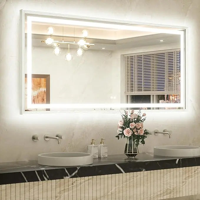 Bathroom Vanity LED Mirror  Frame Frontlit & Backlit Vanity Mirror Anti-Fog Stepless Dimmable 3 Colors White/Warm/Natural Mirror with Lights Wall-Mounted
