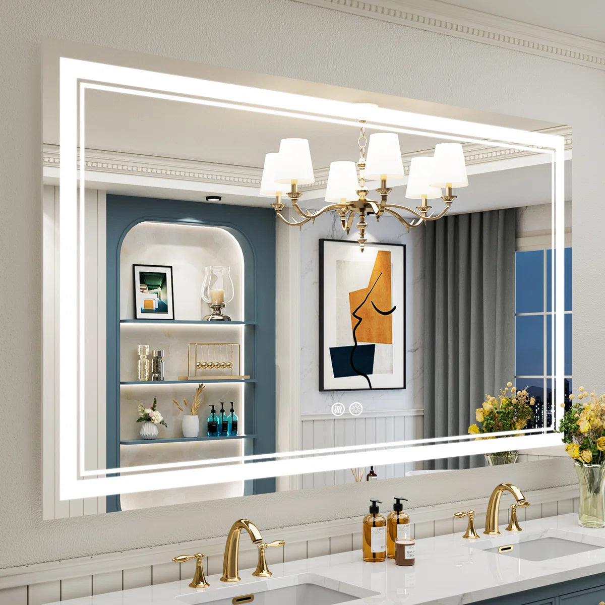 Rectangular Frameless LED Bathroom Vanity Mirror – Wall Mounted, Anti-Fog, Dimmable Bright Light with 3 Color Modes, Modern Lighted Mirror for Stylish and Functional Bathroom Decor