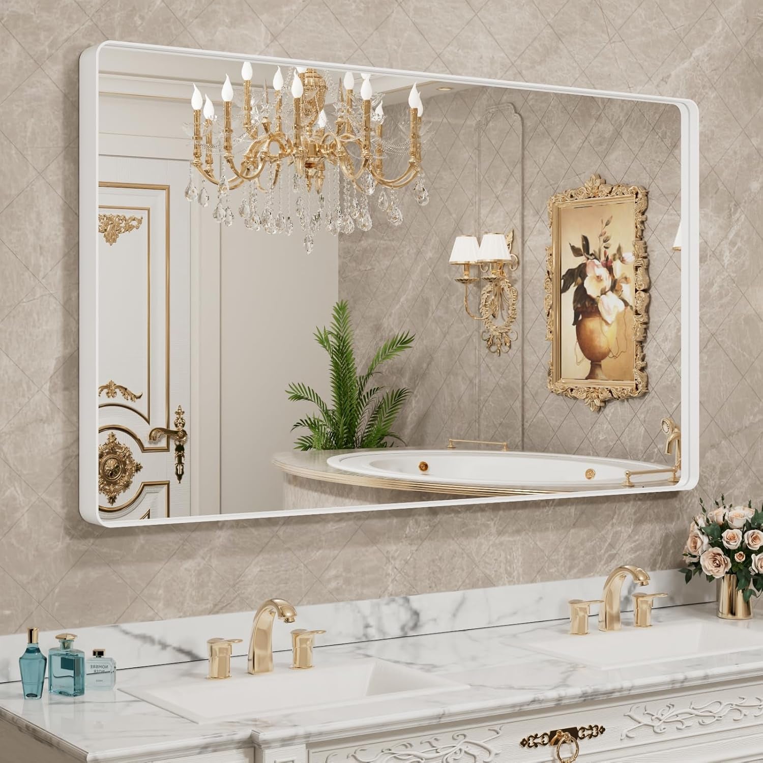 Bathroom Vanity Mirror – HD Tempered Glass Wall Mirror with Aluminum Frame, Horizontal or Vertical Mount, Modern Over Sink Mirror for Bathroom, Entryway, or Bedroom