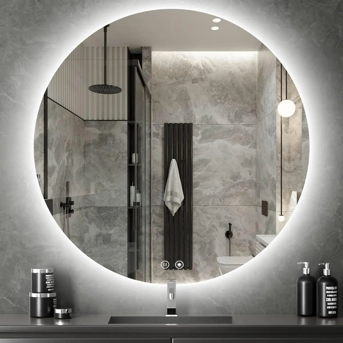 Backlit Round LED Bathroom Vanity Decor Mirror – Lighted Vanity Circle Mirror with Anti-Fog, Dimmable 3 Color Modes, Waterproof Design, Modern Wall Mounted Mirror for Bathroom Decor