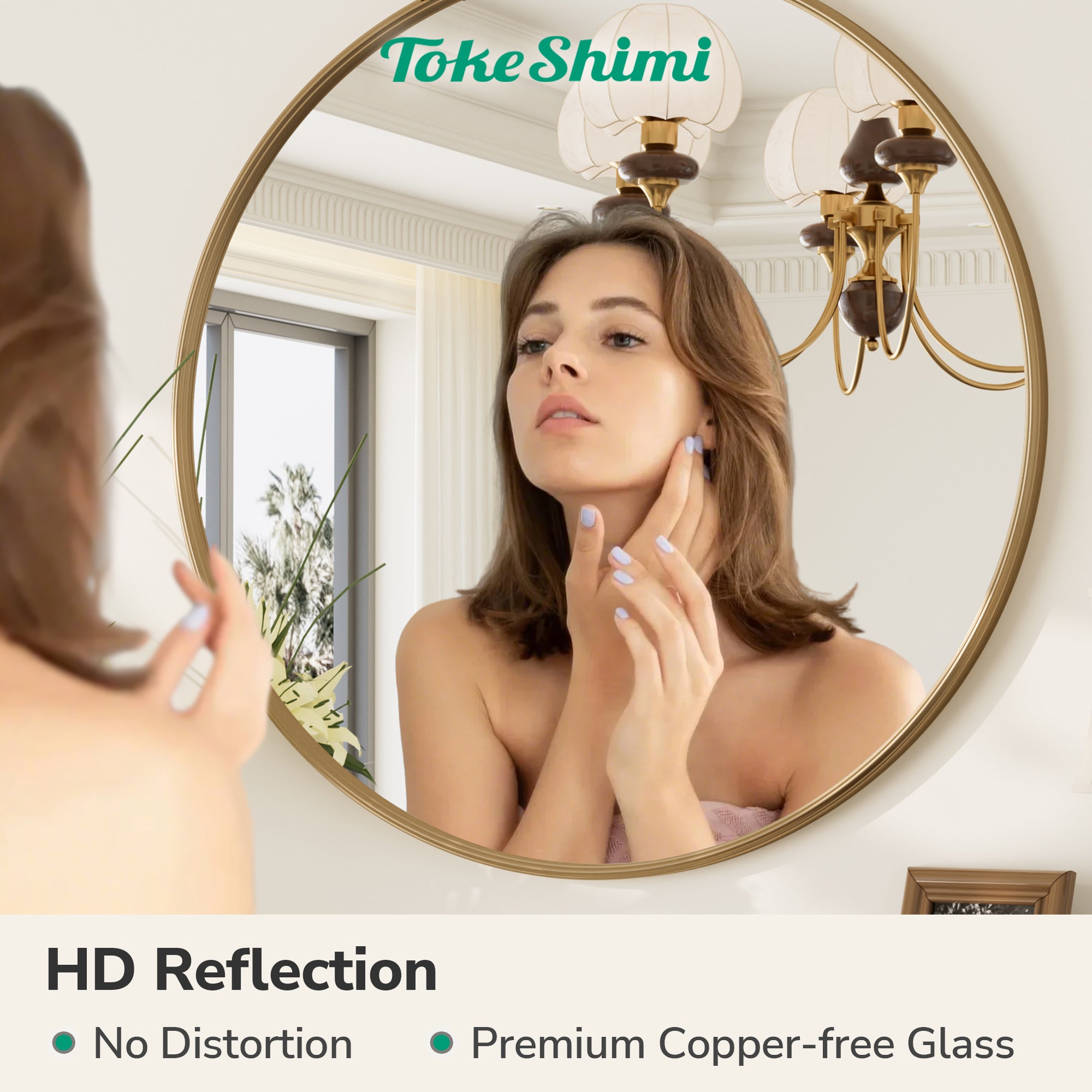 Vintage Gold Round Mirror with Metal Frame – Antique Wall-Mounted Vanity Mirror for Bedroom, Bathroom, or Fireplace, Baroque Style with French Cleat Mounting for Elegant Home Décor