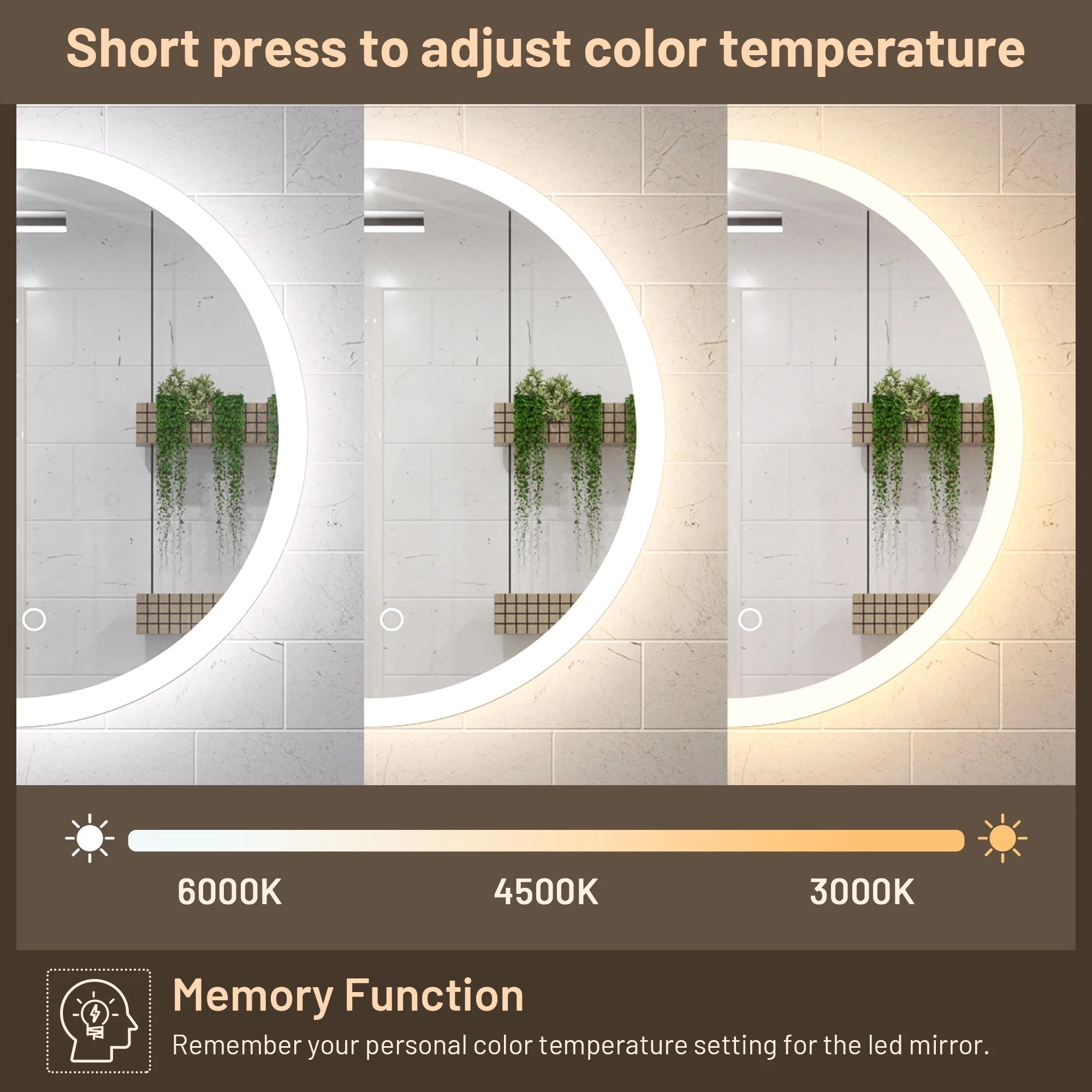 LED Round Vanity Mirror LED Front Lights Mirror Bathroom Vanity Lighted Mirror Dimmable Circle Mirror with Lights Wall Mounted Modern Makeup Mirror Anti-Fog, CRI 90+