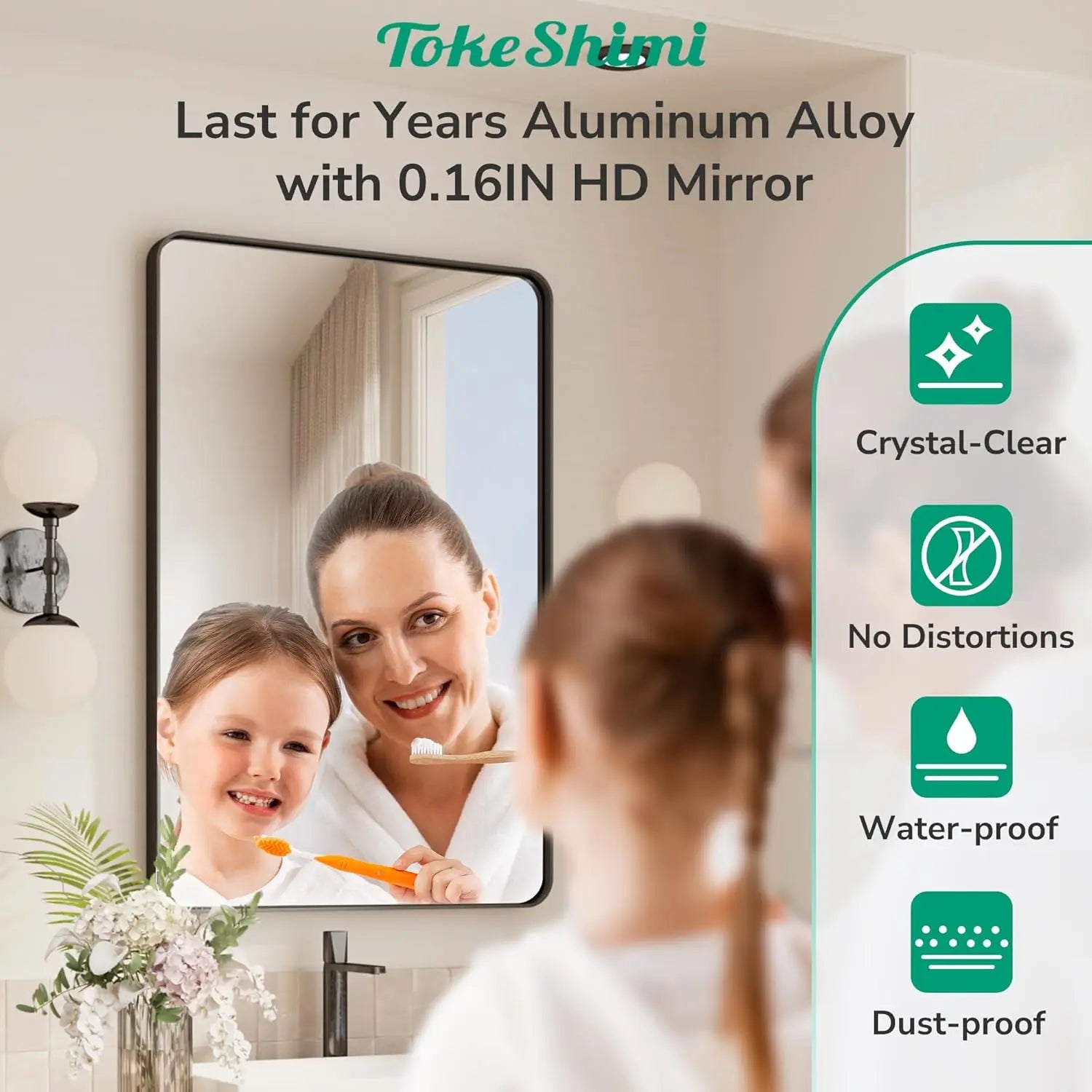 Bathroom Vanity Mirror – HD Tempered Glass Wall Mirror with Aluminum Frame, Horizontal or Vertical Mount, Modern Over Sink Mirror for Bathroom, Entryway, or Bedroom