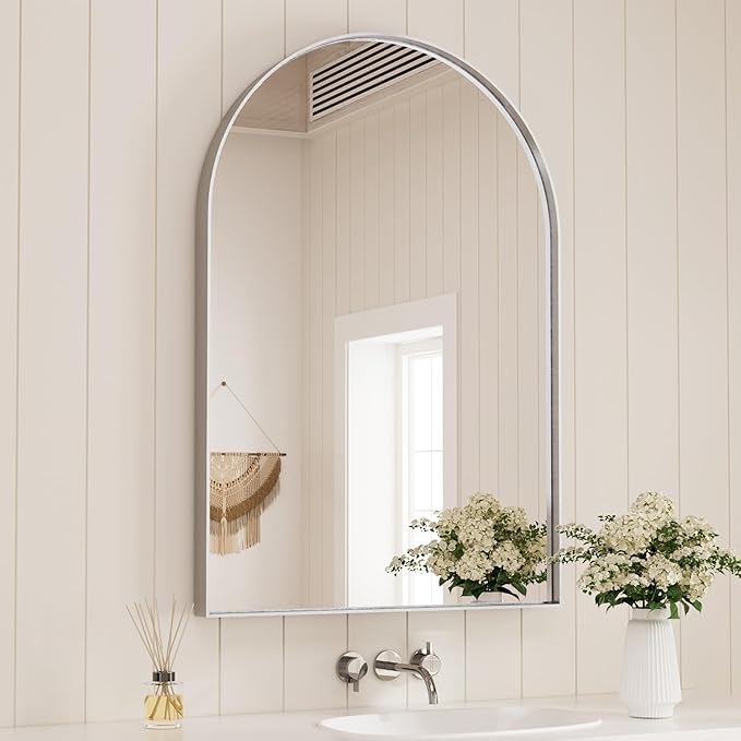 Arch Bathroom Vanity Mirror – Tempered Glass Wall Mirror for Bathroom, Bedroom, or Entryway, Modern Decorative Design with Durable Frame for Vertical Mounting