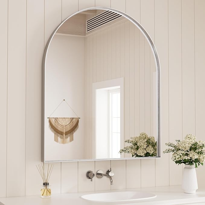 Arch Bathroom Vanity Mirror – Tempered Glass Wall Mirror for Bathroom, Bedroom, or Entryway, Modern Decorative Design with Durable Frame for Vertical Mounting