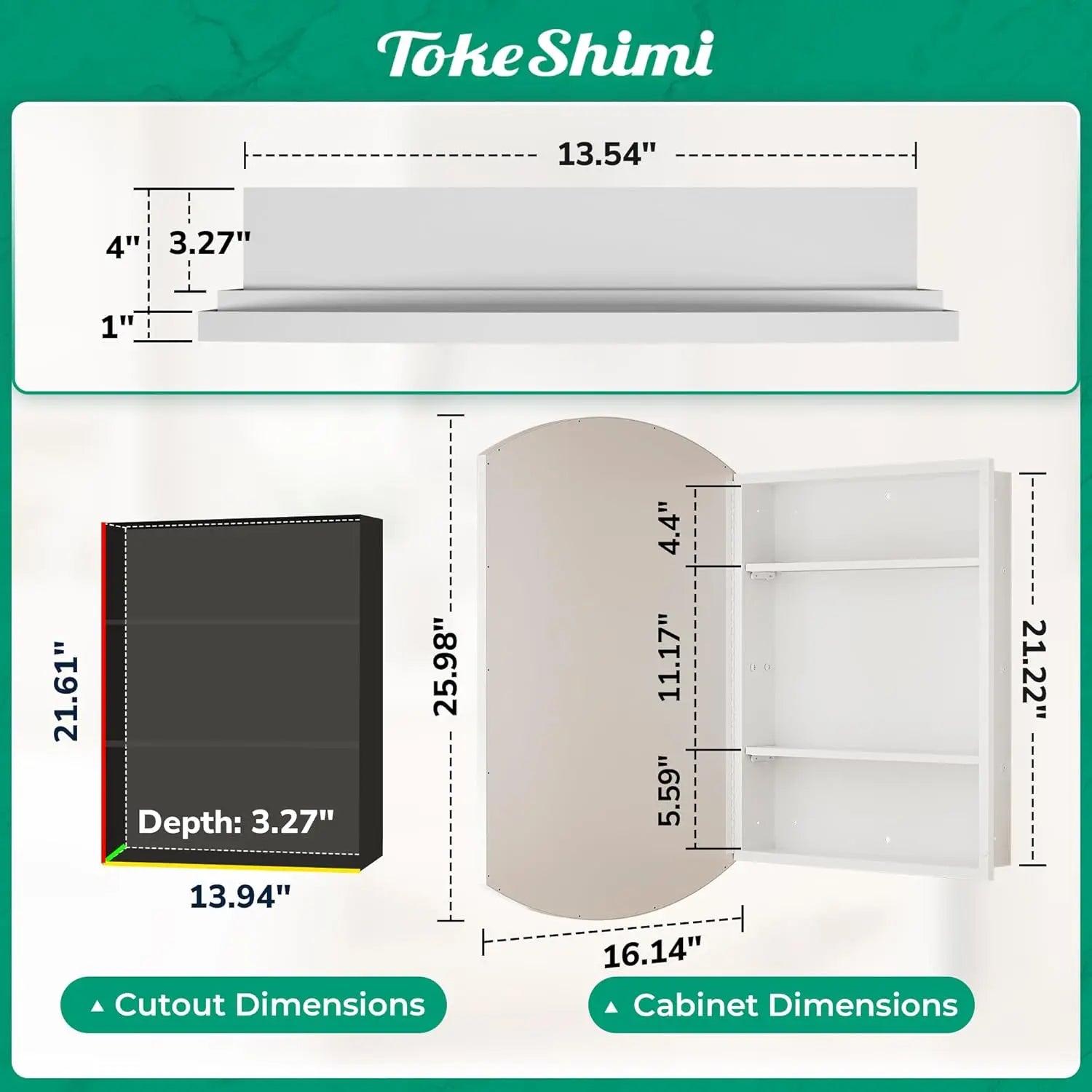 Bathroom Vanity Medicine Cabinet with Beveled Mirror – White Arched Design, Recessed or Wall Mount, Modern Metal Frame Storage Cabinet with Mirrored Door for Stylish and Functional Vanity Use