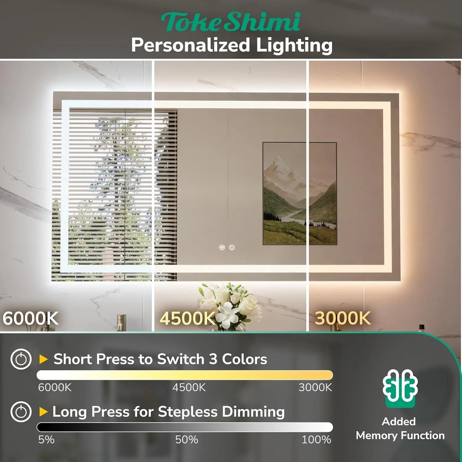 LED Mirror for Bathroom Vanity, Backlit + Front lit, LED Bathroom Mirror with Lights, Anti-Fog Backlit Mirrror with Tempered Glass, Waterproof, Memory Function, Shatterproof, UL Listed