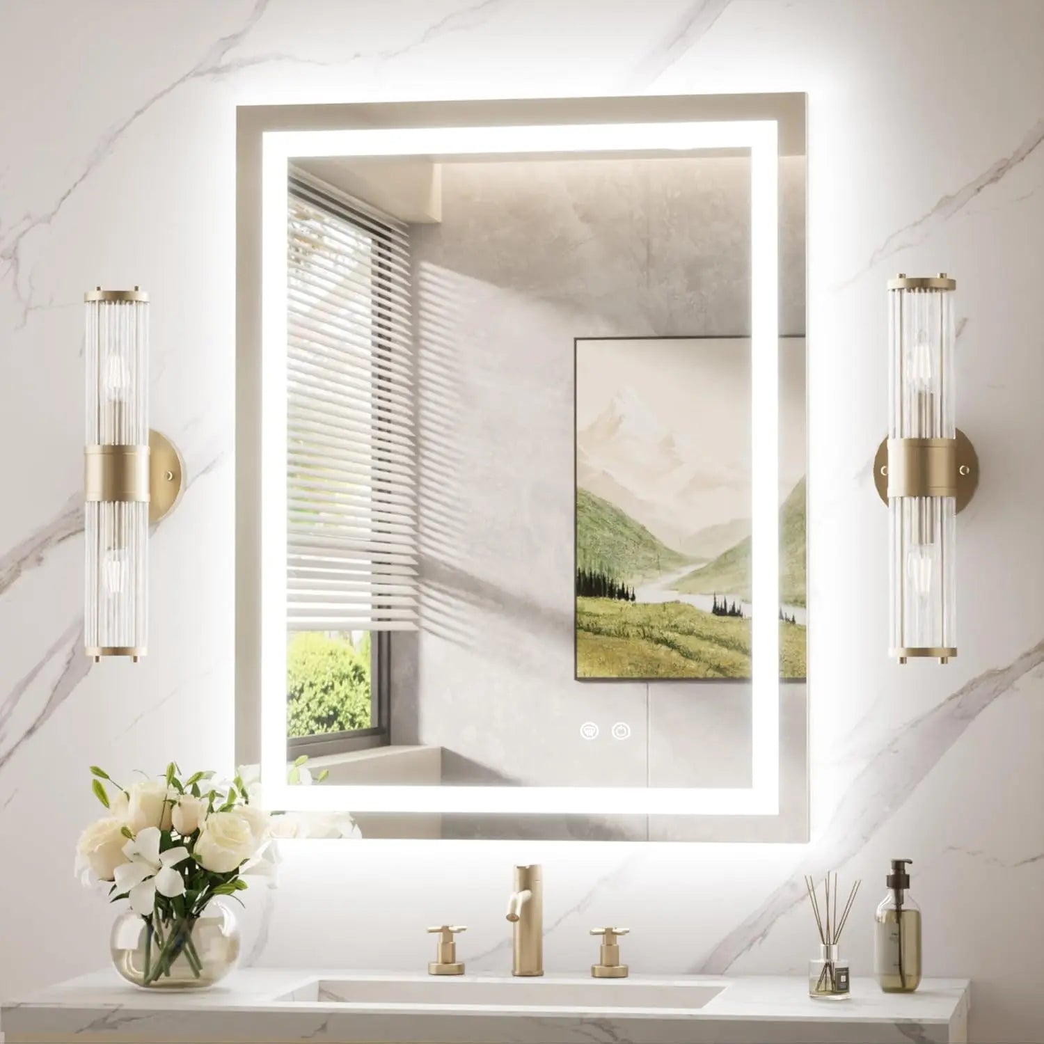 LED Mirror for Bathroom Vanity, Backlit + Front lit, LED Bathroom Mirror with Lights, Anti-Fog Backlit Mirrror with Tempered Glass, Waterproof, Memory Function, Shatterproof, UL Listed