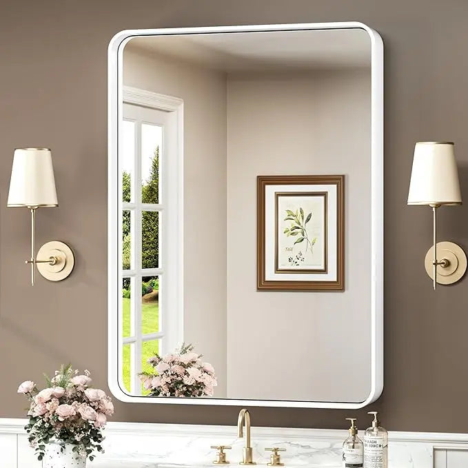 Bathroom Vanity Mirror with Brushed Gold Aluminum Frame – HD Tempered Glass Wall Mirror for Over Sink, Modern Design, Horizontal or Vertical Mount for Bathroom, Entryway, or Bedroom