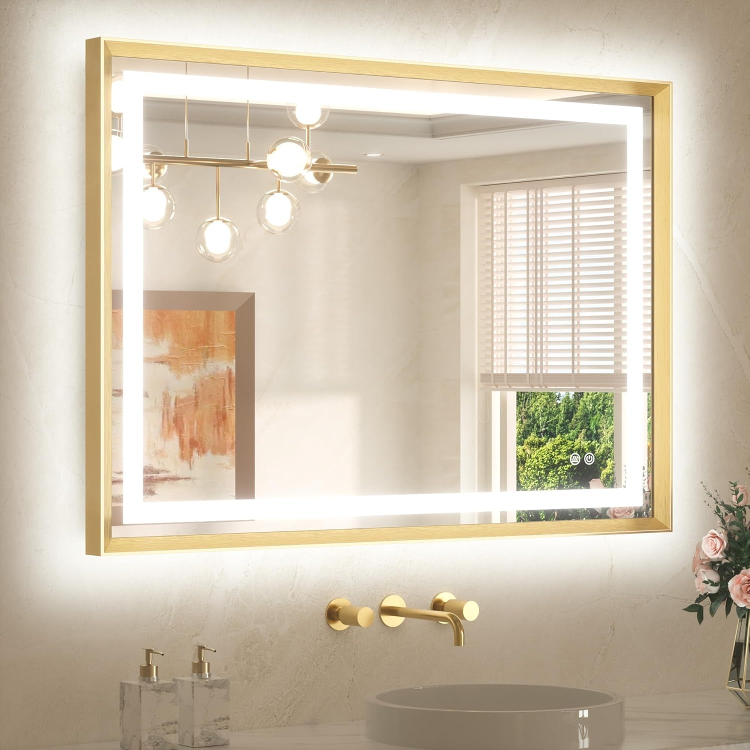 Bathroom Vanity LED Mirror  Frame Frontlit & Backlit Vanity Mirror Anti-Fog Stepless Dimmable 3 Colors White/Warm/Natural Mirror with Lights Wall-Mounted