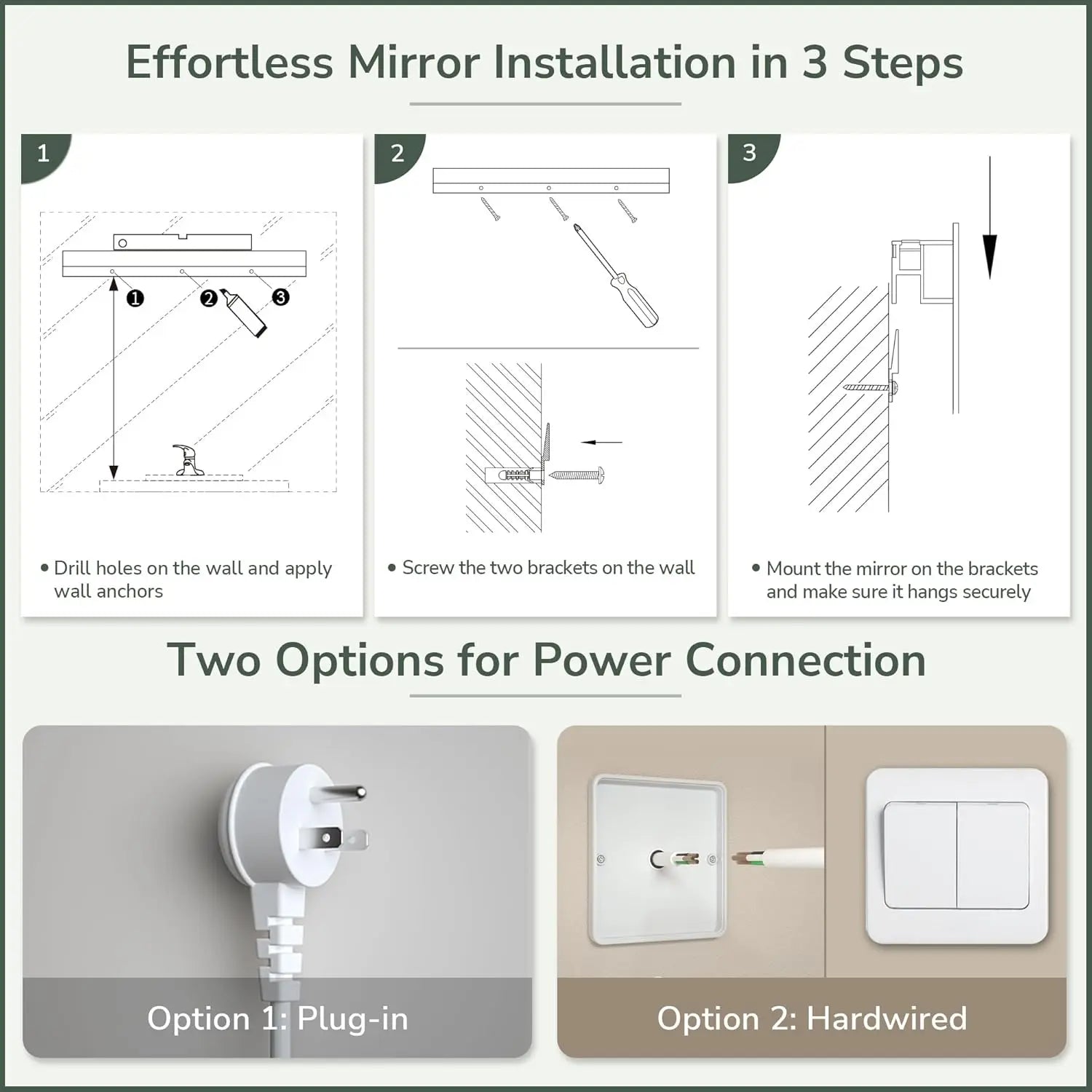 LED Round Bathroom Vanity Mirror – Front and Backlit Vanity Mirror with Double Light Strip, 3 Color Modes, CRI 90+, Anti-Fog, Memory Function, Wall Mounted Makeup Mirror for Bathroom Decor