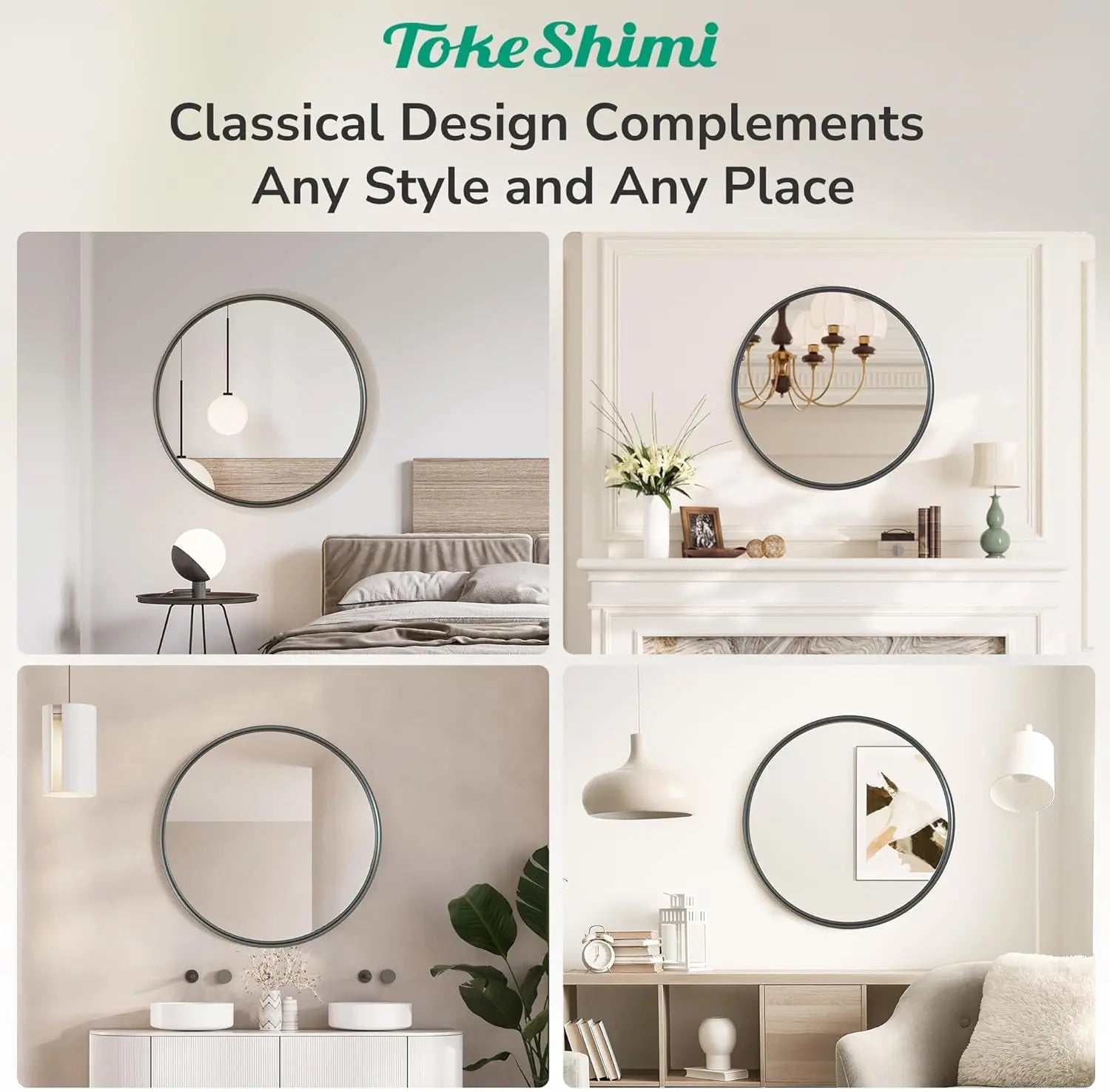 Round Bathroom Vanity Framed Mirror, Modern Circle Wall Mirror Farmhouse Aluminum, Shatterproof Round Bathroom Vanity Mirrored for Restroom, Bedroom, Entryway, Living Room