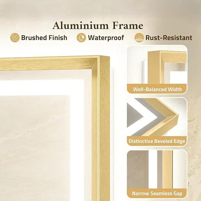 Bathroom Vanity LED Mirror  Frame Frontlit & Backlit Vanity Mirror Anti-Fog Stepless Dimmable 3 Colors White/Warm/Natural Mirror with Lights Wall-Mounted