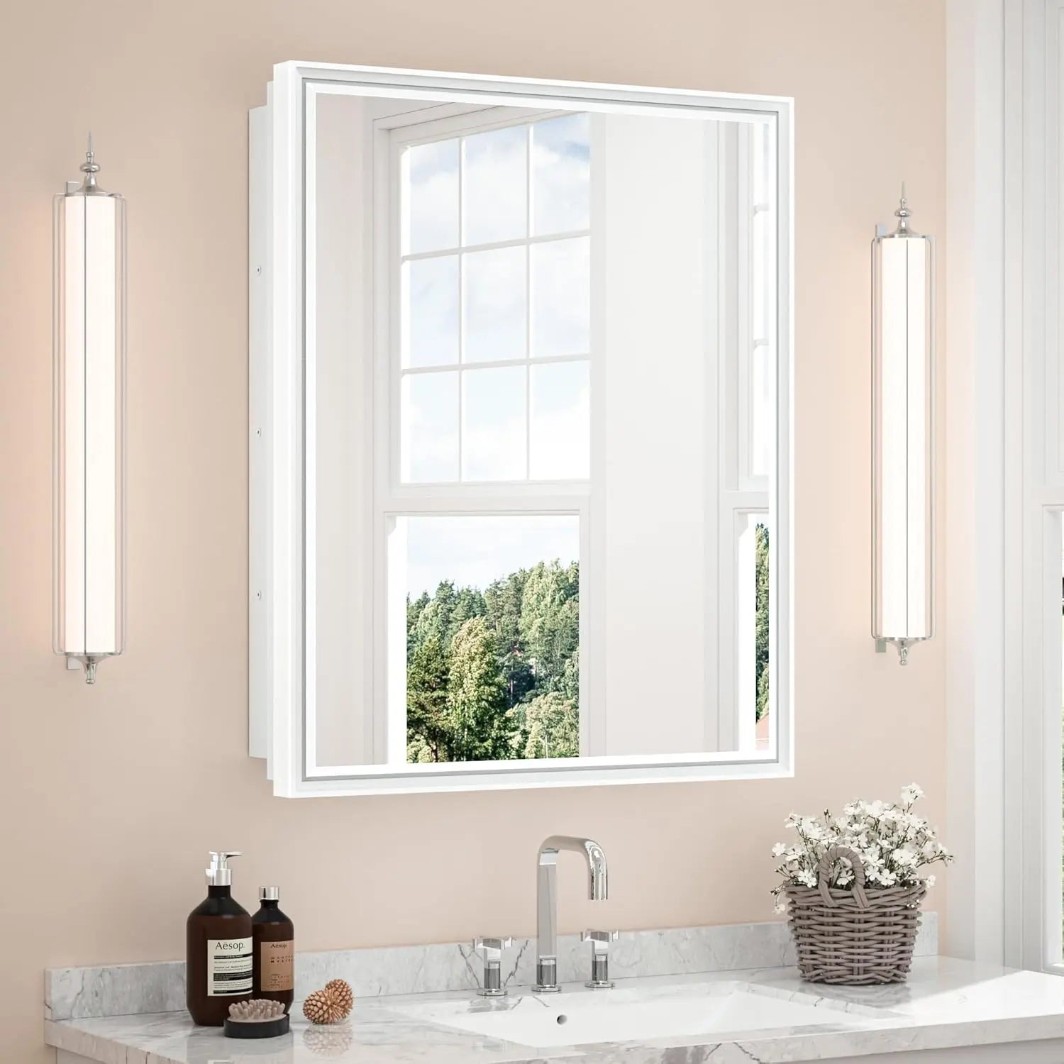 Wall Mounted Medicine Cabinet with Mirror – Aluminum Alloy Framed Bathroom Storage Cabinet with Beveled Mirrored Door, Modern Design for Vanity, Organized and Space-Saving Solution