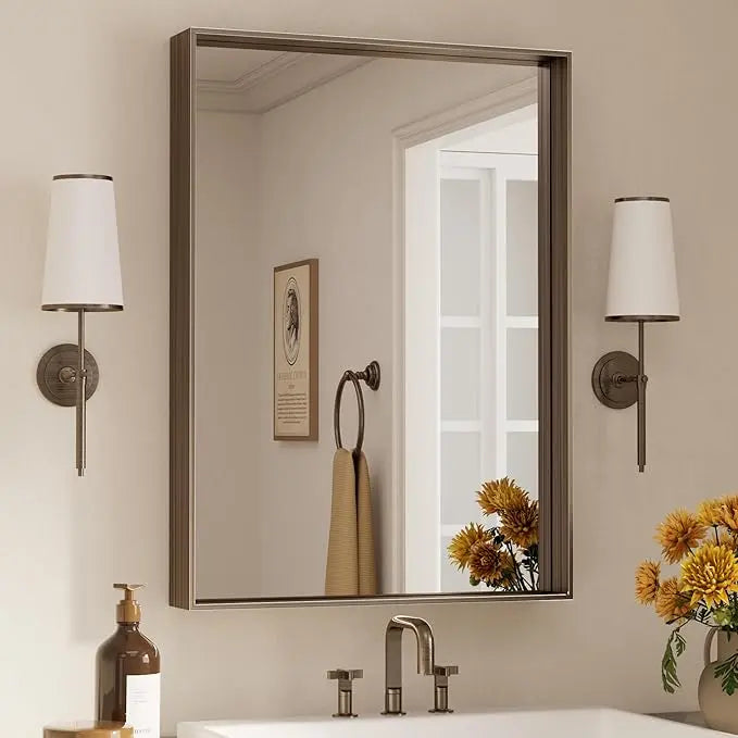 Framed Bathroom Vanity Mirror for Over Sink – Rectangular Metal Frame Vanity Mirror for Wall, Modern Farmhouse Style, Mount Horizontally or Vertically for Bathroom Decor