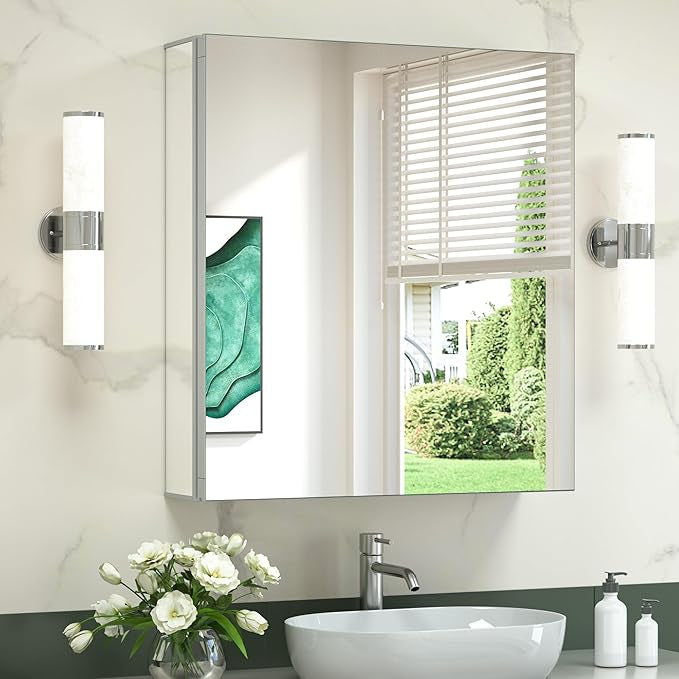 TokeShimi  Aluminum Medicine Cabinet with Mirror | Recessed or Surface Mount | Adjustable Tempered Glass Shelves | Modern Bathroom Storage Cabinet