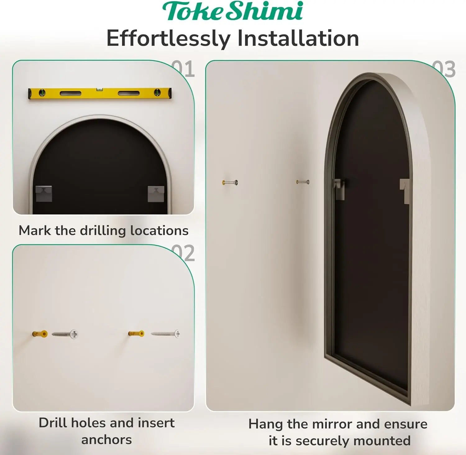 Arch Bathroom Vanity Mirror – Tempered Glass Wall Mirror for Bathroom, Bedroom, or Entryway, Modern Decorative Design with Durable Frame for Vertical Mounting