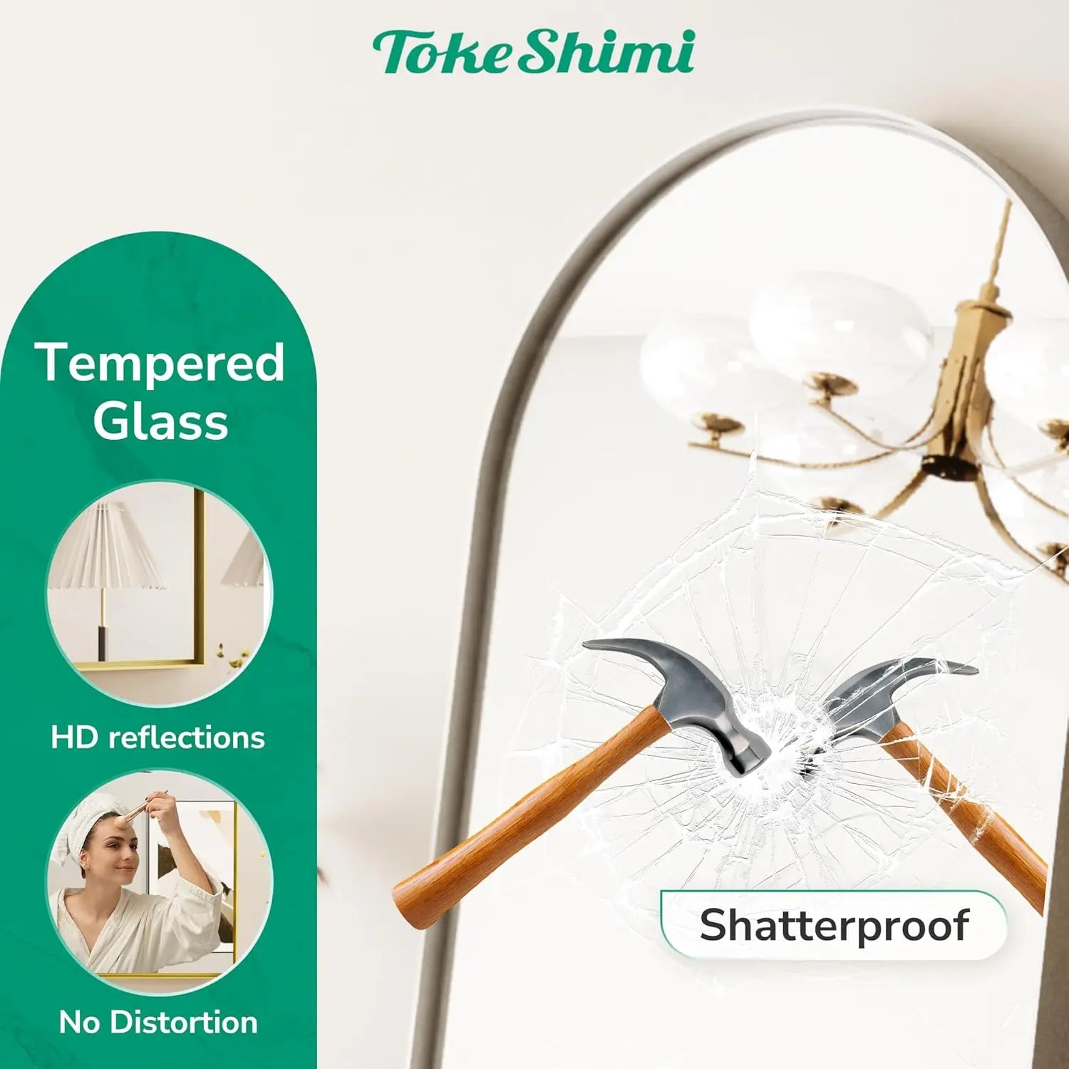 Arch Bathroom Vanity Mirror – Tempered Glass Wall Mirror for Bathroom, Bedroom, or Entryway, Modern Decorative Design with Durable Frame for Vertical Mounting