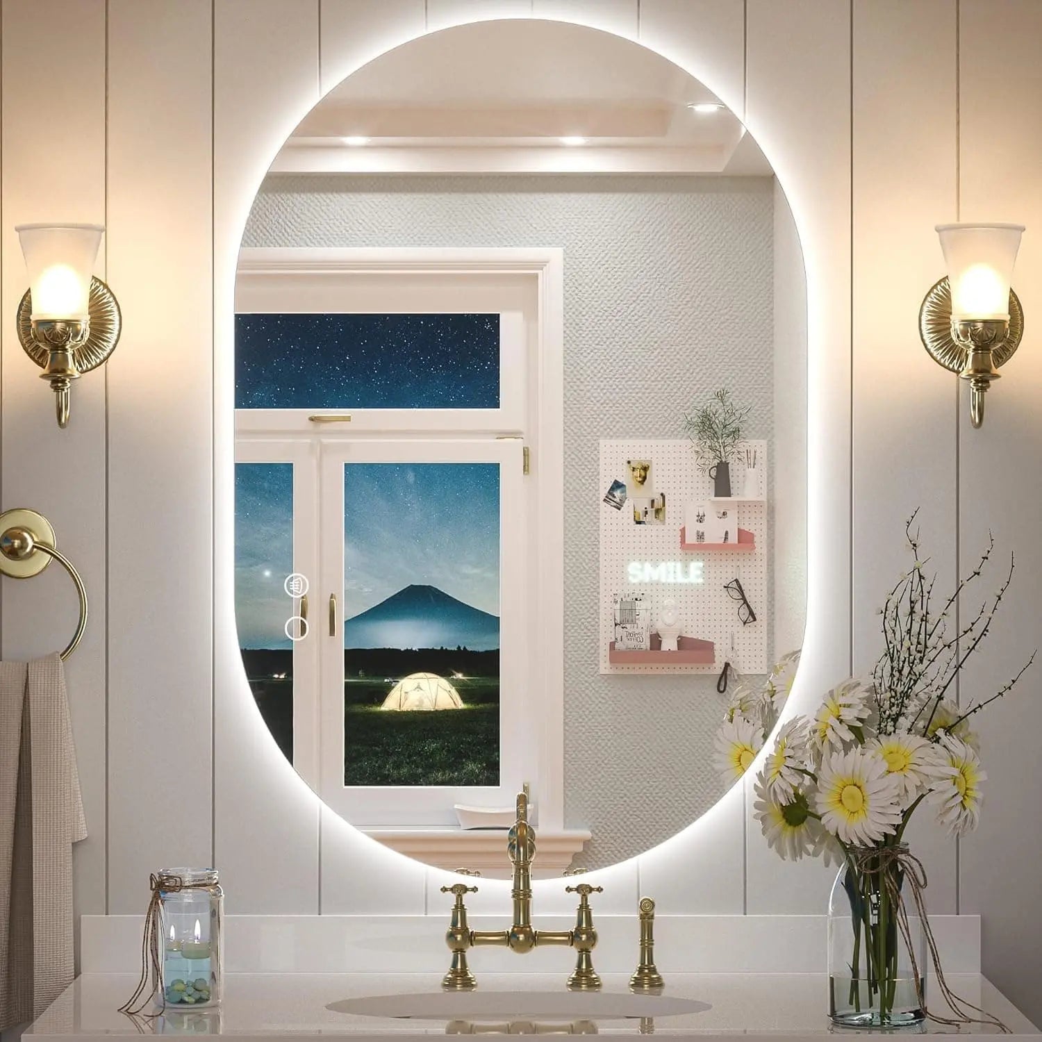Oval LED Bathroom Vanity Stylish Mirror – Lighted Vanity Mirror with Anti-Fog and Dimmable Lighting, Wall Mounted Long Makeup Mirror, Can Be Installed Horizontally or Vertically for Modern Decor