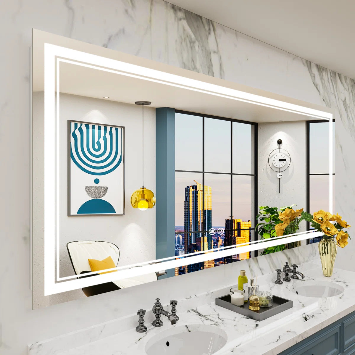 Rectangular Frameless LED Bathroom Vanity Mirror – Wall Mounted, Anti-Fog, Dimmable Bright Light with 3 Color Modes, Modern Lighted Mirror for Stylish and Functional Bathroom Decor