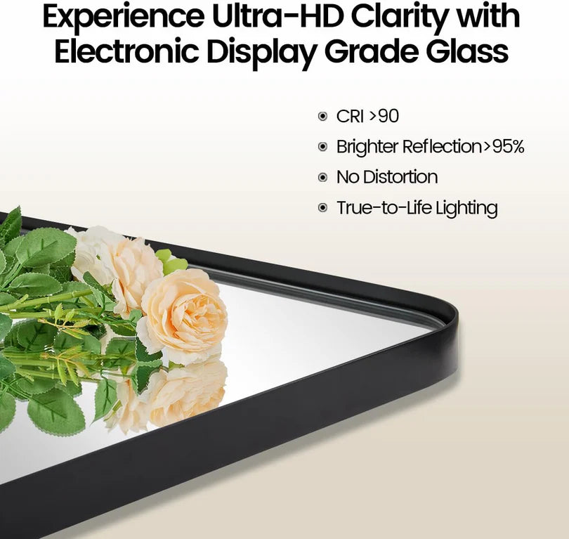 Pivot Rectangular Vanity Mirror – Metal Framed Wall Mirror with Beveled Edges and Rounded Corners, Modern Farmhouse Style, Adjustable Design, Horizontal or Vertical Mount