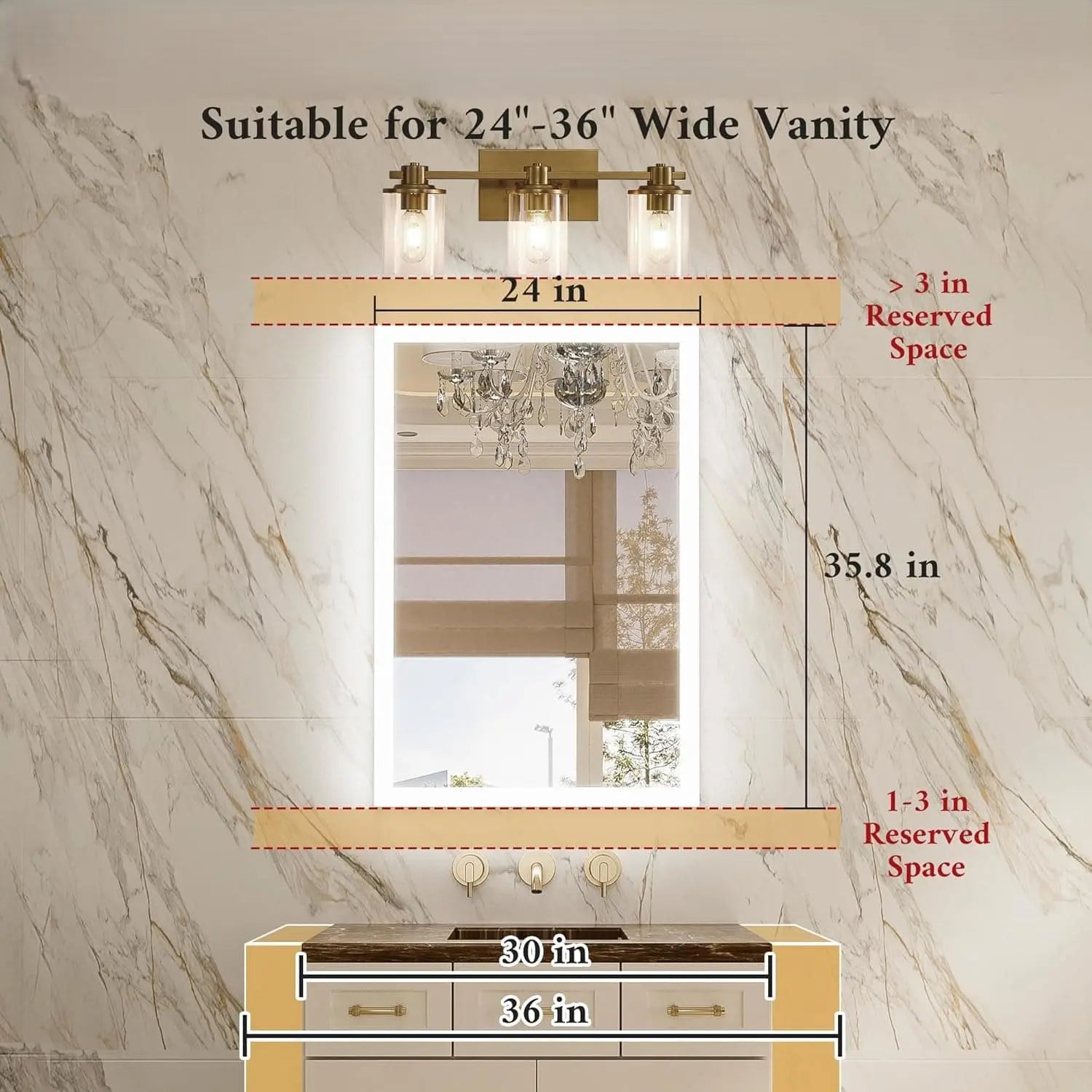 Frontlit Bathroom Vanity Mirror with Lights – Anti-Fog, Frontlit, Stepless Dimmable with 3 Color Modes (White/Warm/Natural), Wall-Mounted Design – Horizontal or Vertical Installation