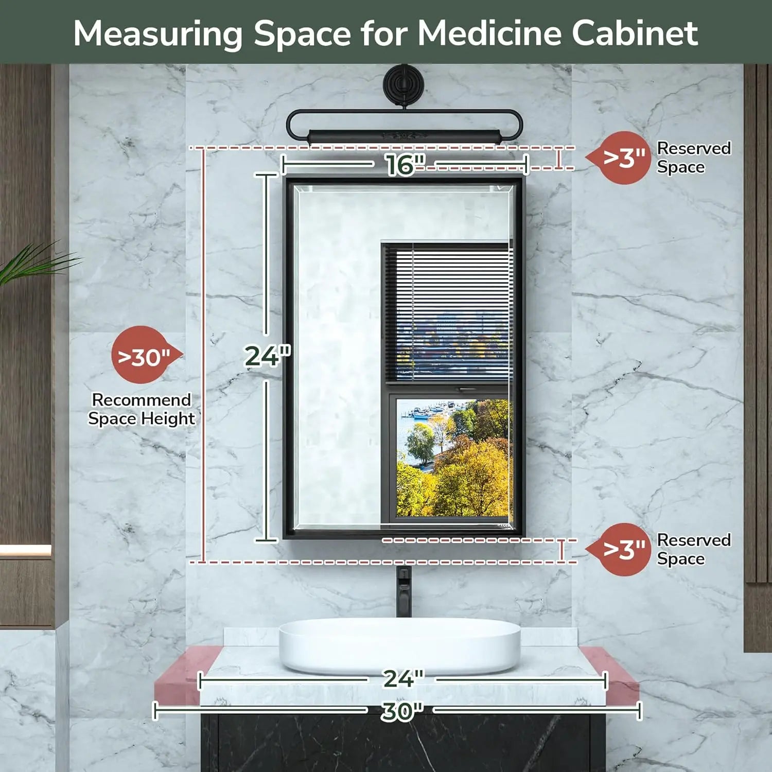 Wall Mounted Medicine Cabinet with Mirror – Aluminum Alloy Framed Bathroom Storage Cabinet with Beveled Mirrored Door, Modern Design for Vanity, Organized and Space-Saving Solution