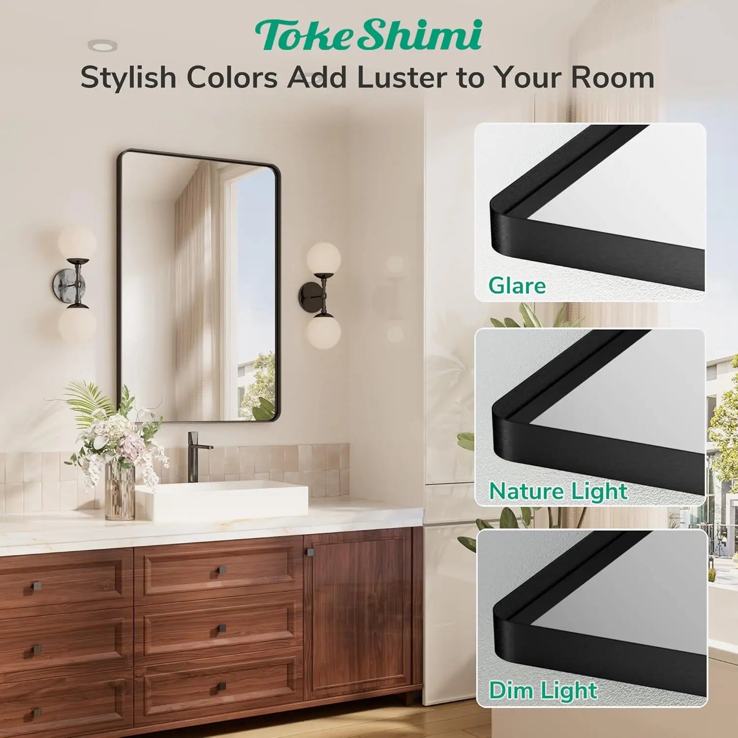 Bathroom Vanity Mirror – HD Tempered Glass Wall Mirror with Aluminum Frame, Horizontal or Vertical Mount, Modern Over Sink Mirror for Bathroom, Entryway, or Bedroom