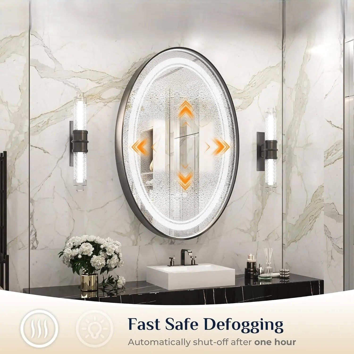 LED Oval Bathroom Mirror with Metal Frame – Frontlit Vanity Mirror for Wall with 3 Color Dimmable Lights, CRI 90+ Illumination, Modern Lighted Mirror for Stylish Bathroom Vanity Decor