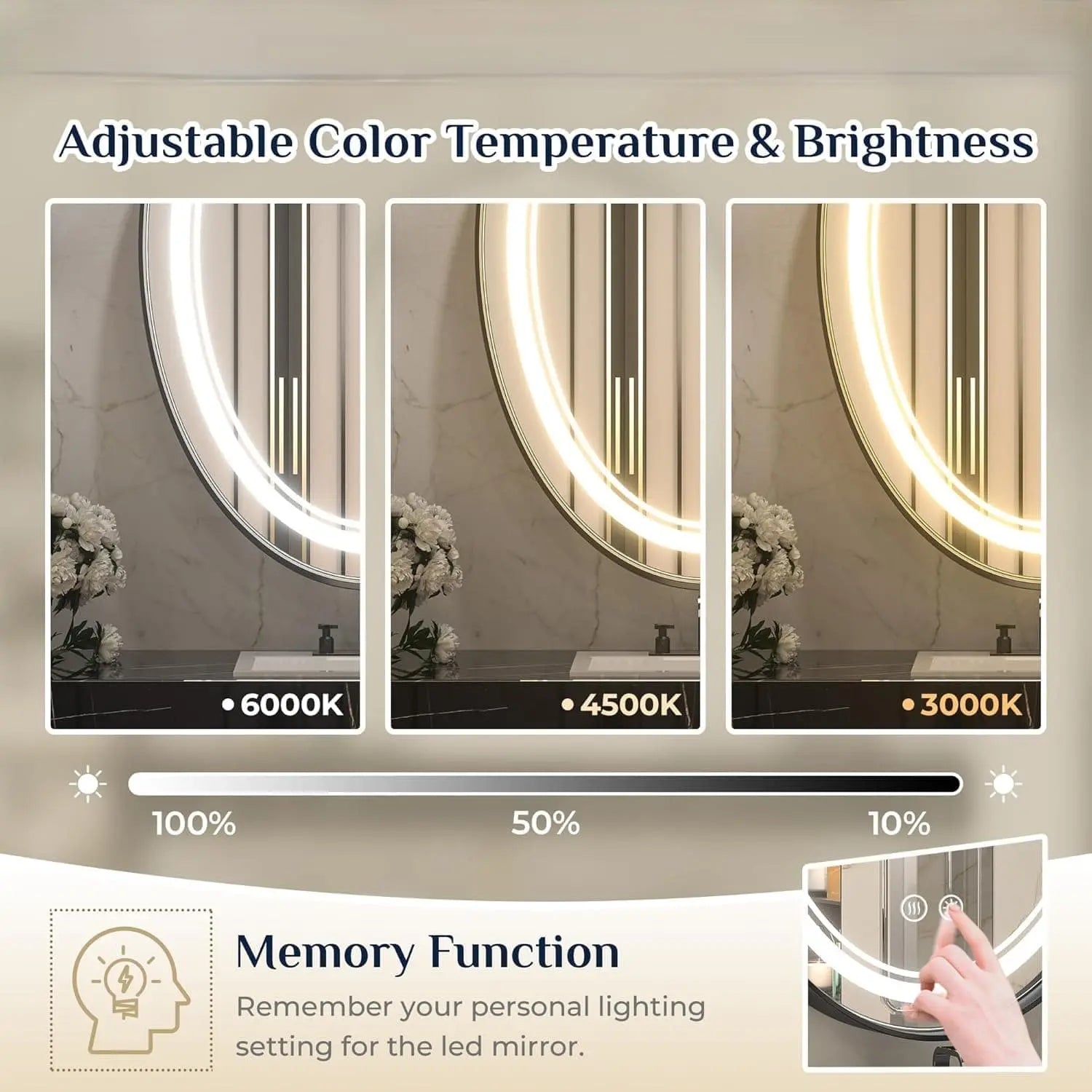 LED Oval Bathroom Mirror with Metal Frame – Frontlit Vanity Mirror for Wall with 3 Color Dimmable Lights, CRI 90+ Illumination, Modern Lighted Mirror for Stylish Bathroom Vanity Decor