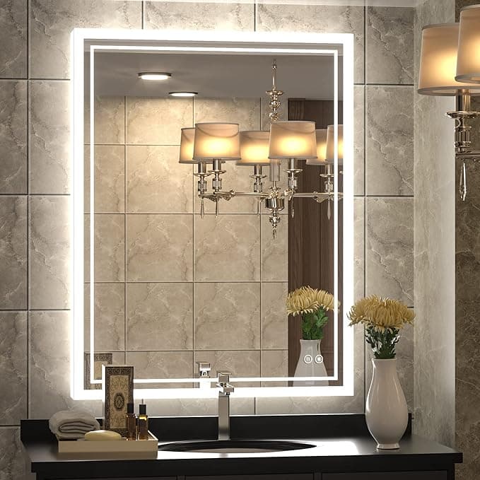 TokeShimi LED Bathroom Vanity Mirror with Lights, Wall Mounted Mirror Cabinet with Tri-Color Dimmable Lighting (3000K/4500K/6000K), Touch Sensor, Modern Storage Design