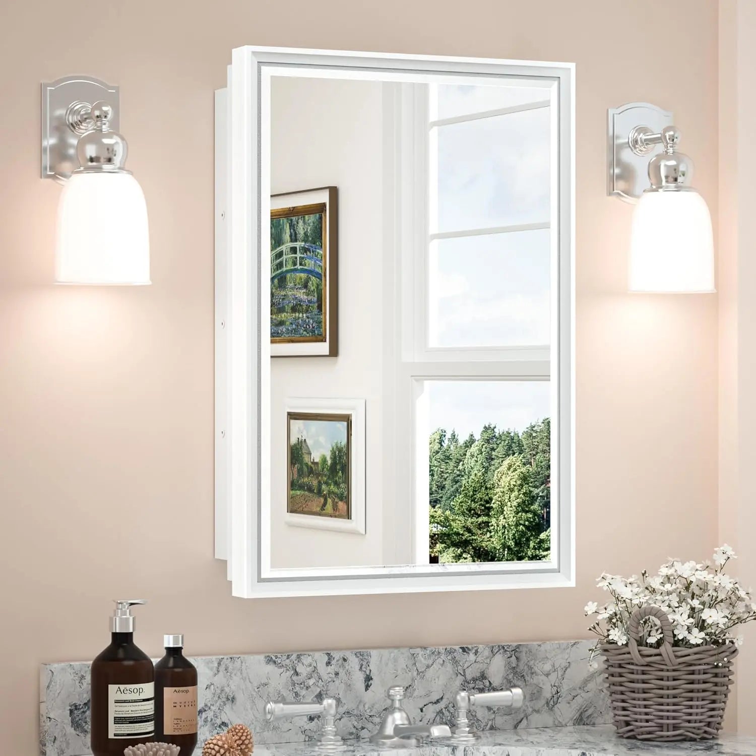 Wall Mounted Medicine Cabinet with Mirror – Aluminum Alloy Framed Bathroom Storage Cabinet with Beveled Mirrored Door, Modern Design for Vanity, Organized and Space-Saving Solution