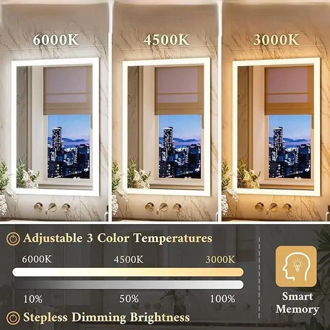 Frontlit Bathroom Vanity Mirror with Lights – Anti-Fog, Frontlit, Stepless Dimmable with 3 Color Modes (White/Warm/Natural), Wall-Mounted Design – Horizontal or Vertical Installation
