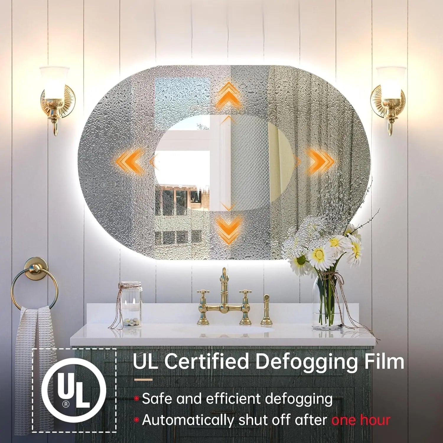 Oval LED Bathroom Vanity Stylish Mirror – Lighted Vanity Mirror with Anti-Fog and Dimmable Lighting, Wall Mounted Long Makeup Mirror, Can Be Installed Horizontally or Vertically for Modern Decor