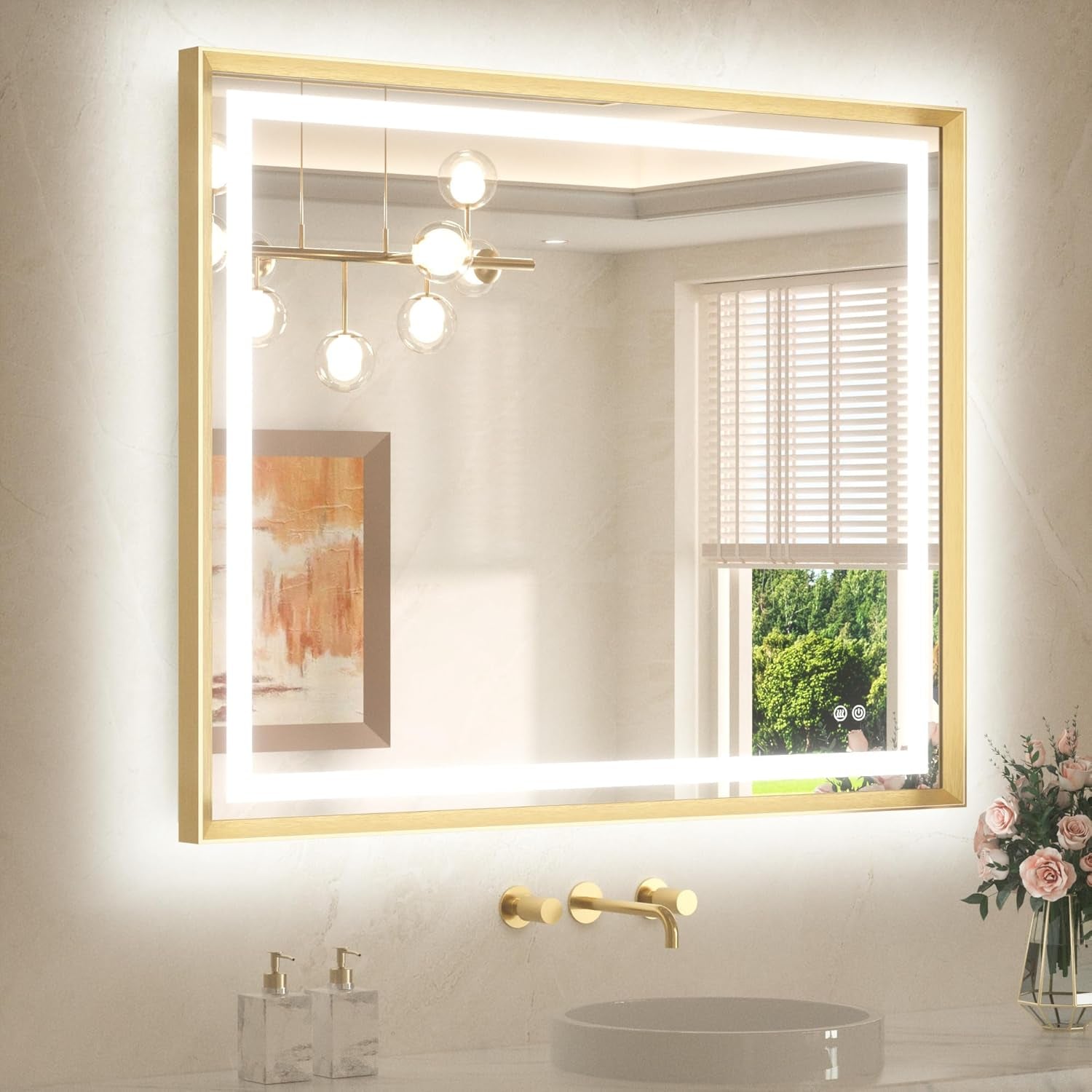 Bathroom Vanity LED Mirror  Frame Frontlit & Backlit Vanity Mirror Anti-Fog Stepless Dimmable 3 Colors White/Warm/Natural Mirror with Lights Wall-Mounted