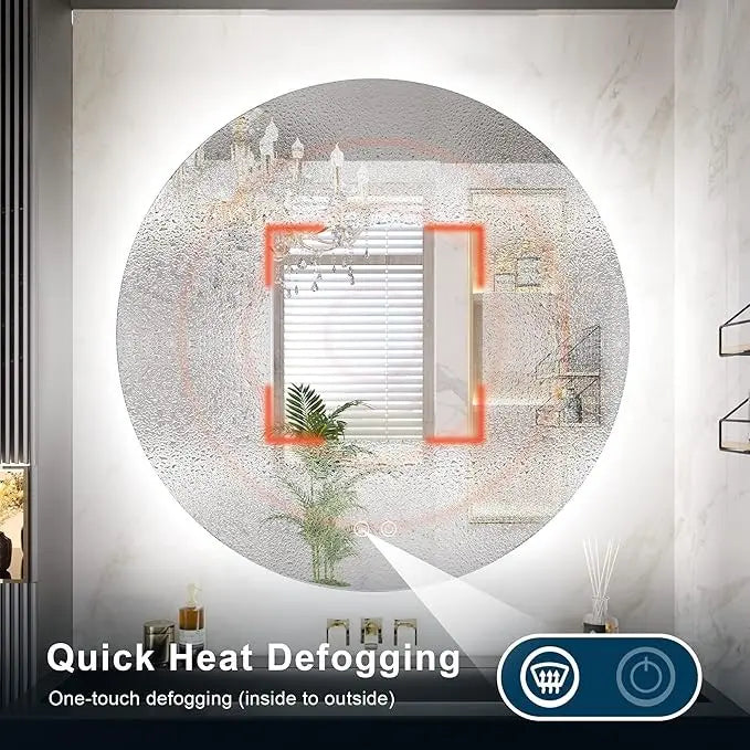 Backlit Round LED Bathroom Vanity Decor Mirror – Lighted Vanity Circle Mirror with Anti-Fog, Dimmable 3 Color Modes, Waterproof Design, Modern Wall Mounted Mirror for Bathroom Decor