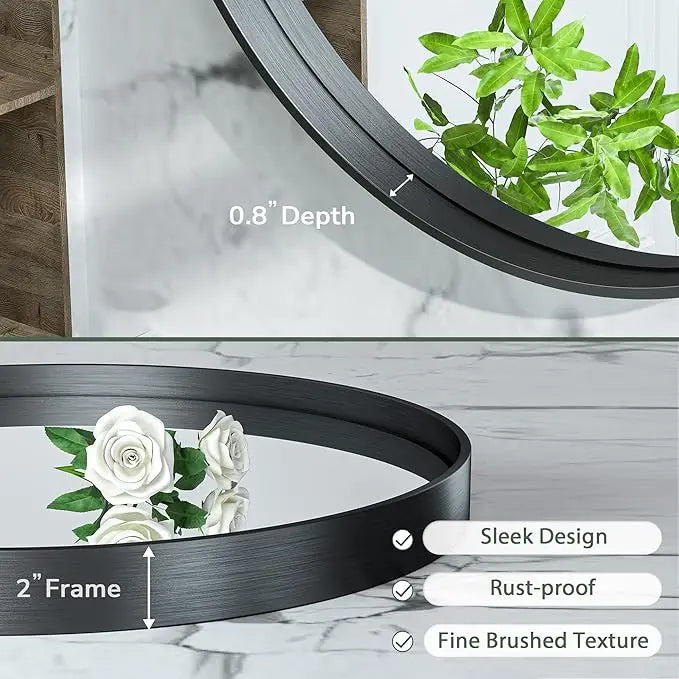 Round Mirror Circle Wall Mirror Non-Rusting Aluminum Alloy Brushed  Metal Frame Round Bathroom Mirror for Modern Minimalist Home Decor