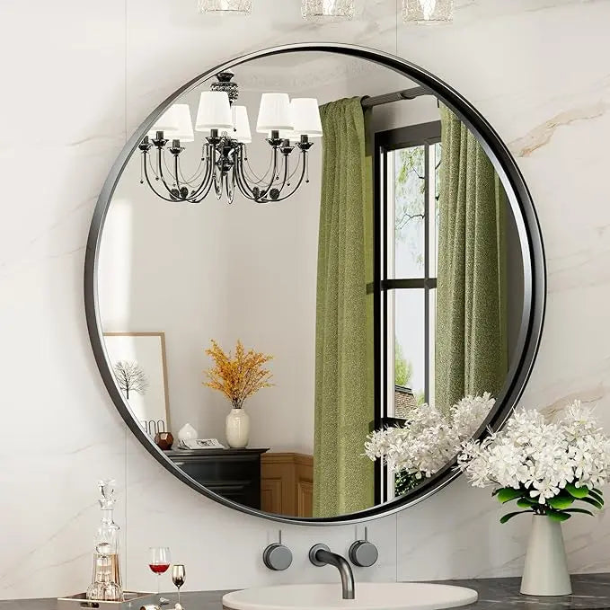Round Mirror Circle Wall Mirror Non-Rusting Aluminum Alloy Brushed  Metal Frame Round Bathroom Mirror for Modern Minimalist Home Decor