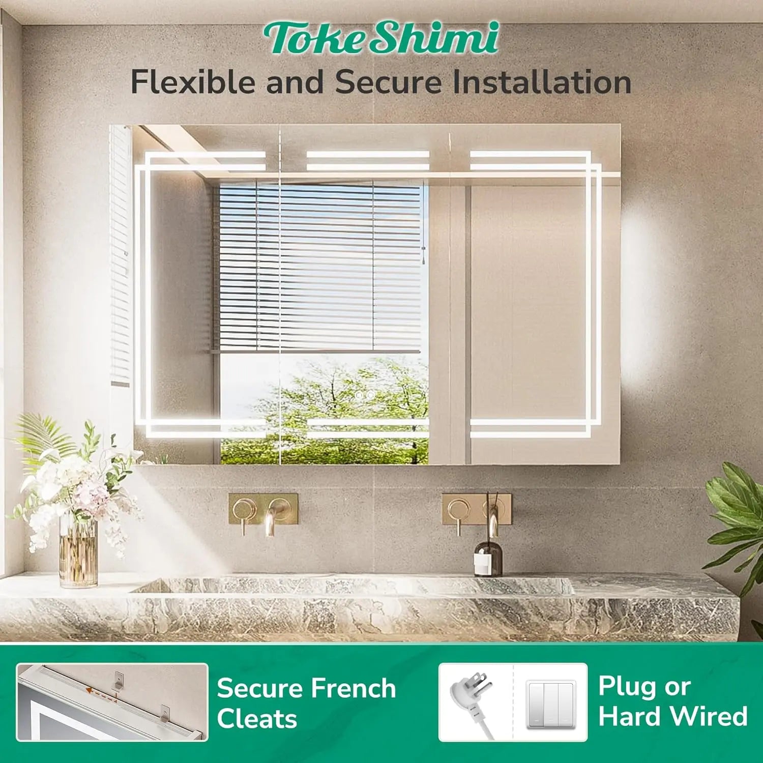 Medicine Cabinet Mirrored, Anti-Fog Tempered Bathroom Vanity LED Mirror with Storage 3 Color Stepless Dimming, CRI 80+, Memory Funtion, Surface Mount Medicine Cabinet with Light