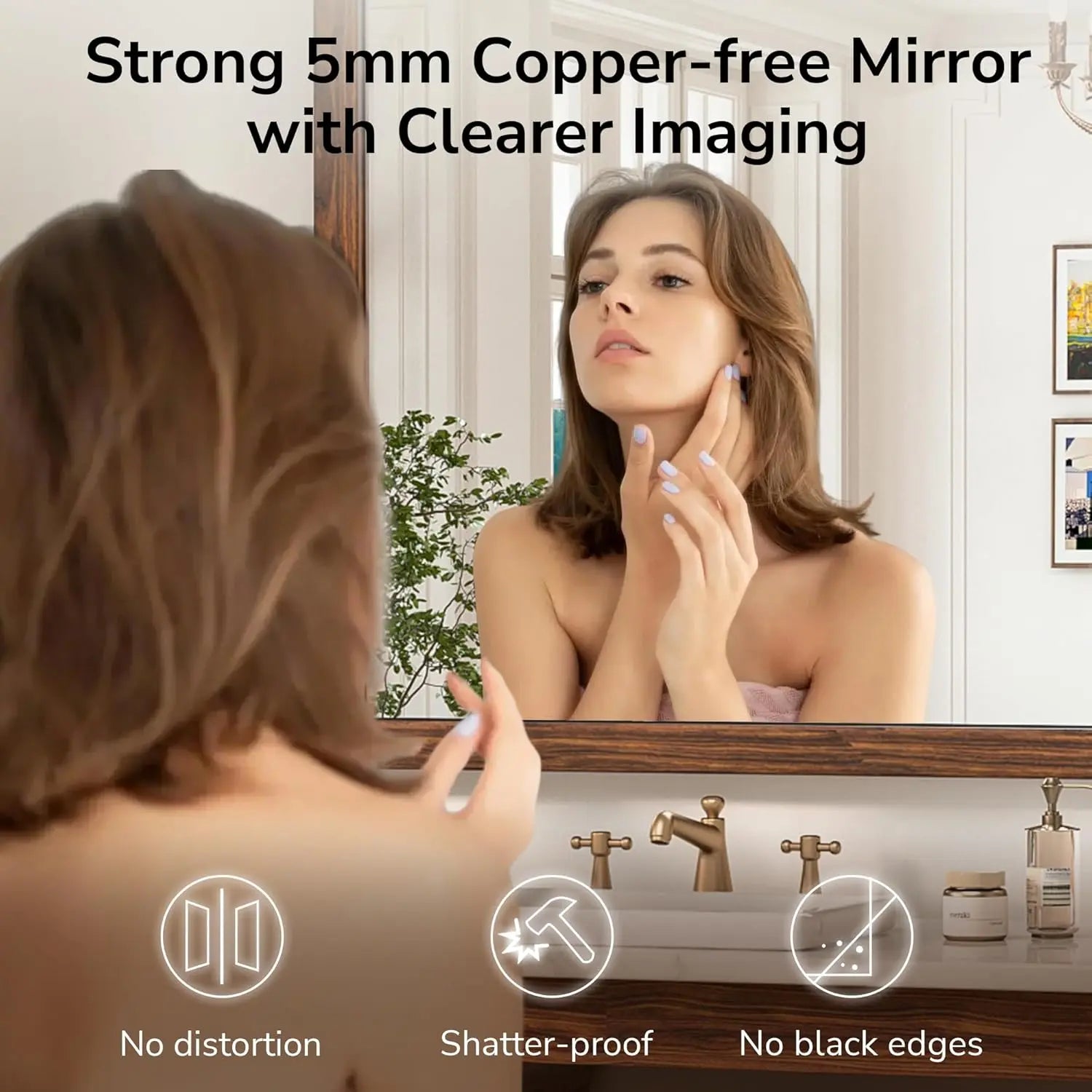 Wood Frame Bathroom Vanity Mirror for Wall – Rustic Farmhouse Style Vanity Mirror, Solid Wooden Frame for Over Sink Use, Mount Horizontally or Vertically – Modern Home Bathroom Decor